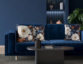 Poszewka dekoracyjna FIORA2 45x45 Eurofirany granatowa kremowa duży kwiat