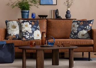 Poszewka dekoracyjna FIORA2 45x45 Eurofirany granatowa kremowa duży kwiat