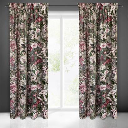 Zasłona gotowa na taśmie GLORY 140x270 Eurofirany zielona różowa w kwiaty