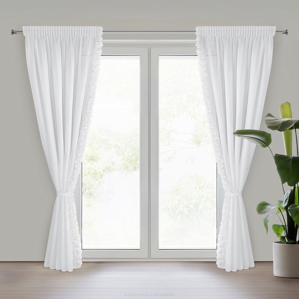 Zasłona gotowa na taśmie ROSES 140x270 Eva Minge Eurofirany biały