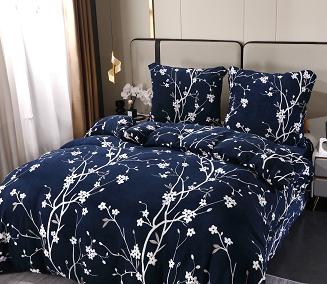 Pościel polarowa 160x200 welur granatowa biała gałązki