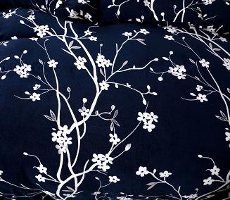 Pościel polarowa 160x200 welur granatowa biała gałązki