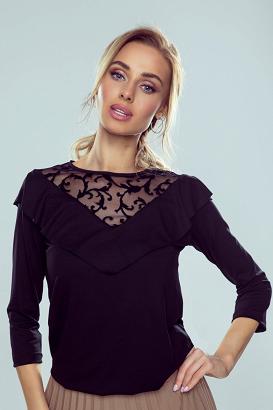 Bluzka damska z falbanką na dekolcie Luiza czarna