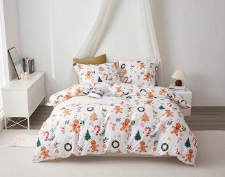 Biała Świąteczna Pościel z Mikrofibry z Nadrukiem 140x200 Gingerbread