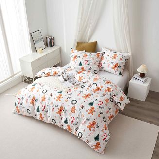 Biała Świąteczna Pościel z Mikrofibry z Nadrukiem 140x200 Gingerbread