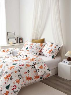 Biała Świąteczna Pościel z Mikrofibry z Nadrukiem 140x200 Gingerbread