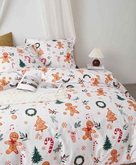 Biała Świąteczna Pościel z Mikrofibry z Nadrukiem 140x200 Gingerbread