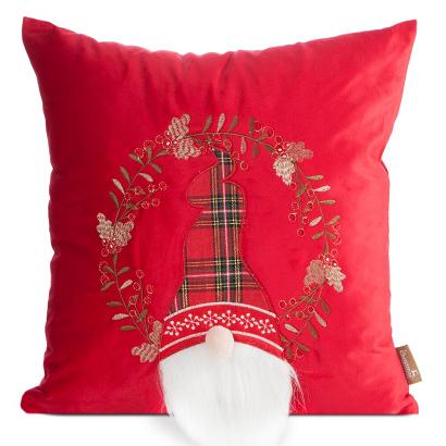 Poszewka dekoracyjna świąteczna 45x45 Eurofirany czerwona skrzat w świątecznym wieńcu