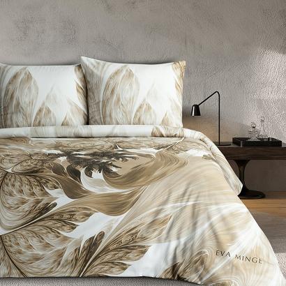 Pościel satynowa NOAH 160x200 Eva Minge Eurofirany biała beżowa fantazyjny nadruk inspirowany naturą