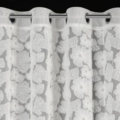 Zasłona gotowa na przelotkach JASMIN 140x250 Eva Minge Eurofirany biała kwiatowa aplikacja perełki po całości