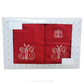 KOMPLET ręczników 3 szt. VILLA CLASSIC motyl czerwony