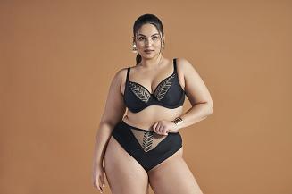 Biustonosz braletka Soft AV 2118 miękki czarny z geometrycznym haftem