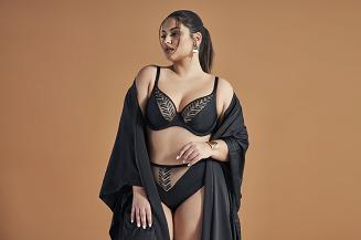 Biustonosz braletka Soft AV 2118 miękki czarny z geometrycznym haftem