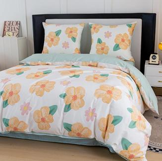 Pościel satynowa 220x200 biała morelowa miętowa kwiaty