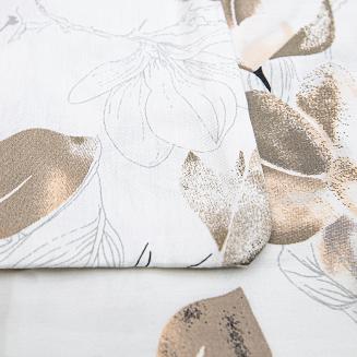 Pościel satyna bawełniana SATYNLOVE 140x200 biała w beżowe brązowe listki