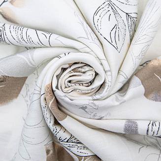 Pościel satyna bawełniana SATYNLOVE 140x200 biała w beżowe brązowe listki