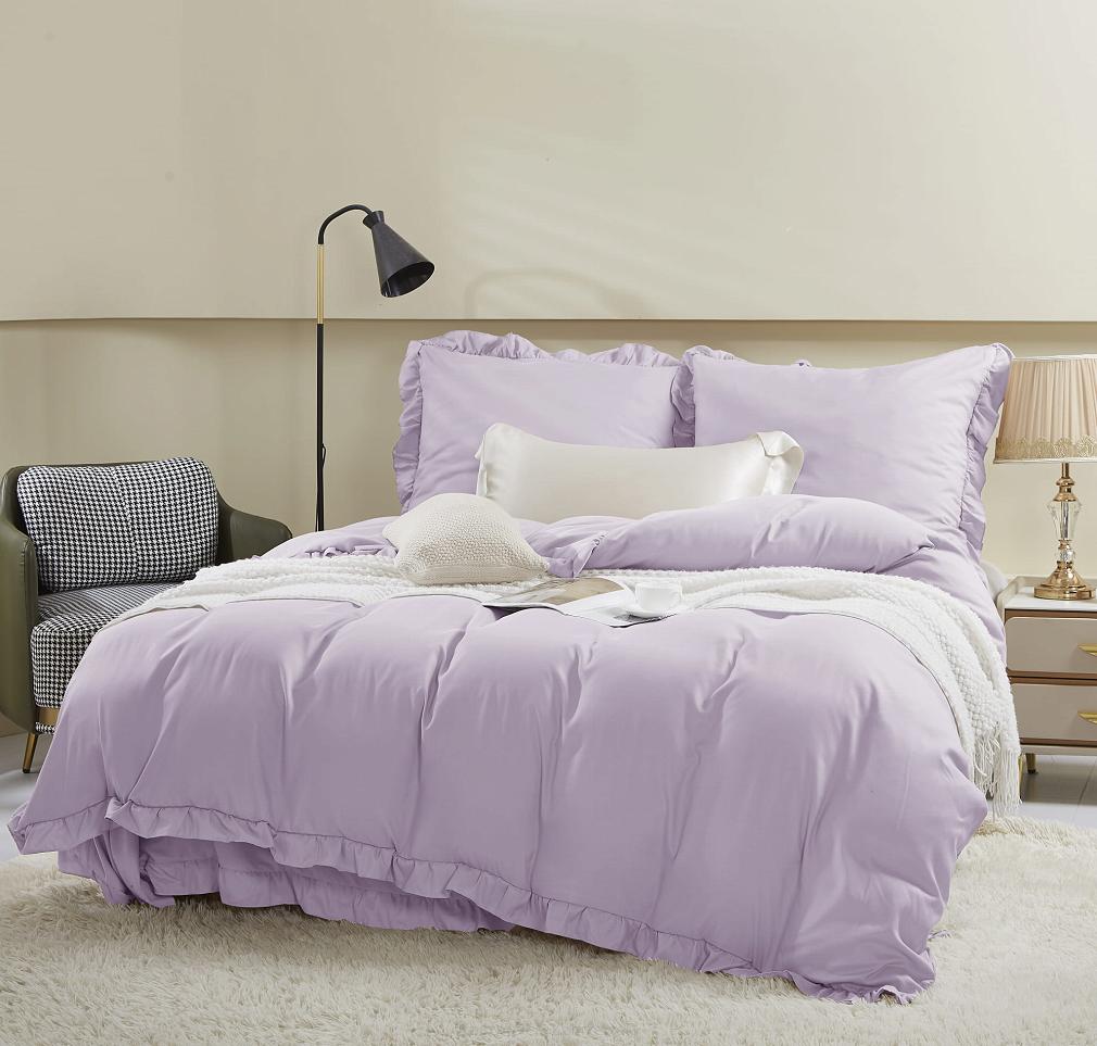 Pościel Ruffy 160x200 wrzosowa z falbanką