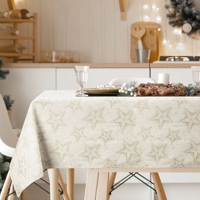 Obrus świąteczny WINTER 145x350 Eurofirany kremowy w złote gwiazdki