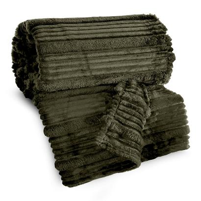 Koc narzuta NINA 150x200 Eurofirany oliwkowy niezwykle miękki w przestrzenne pasy