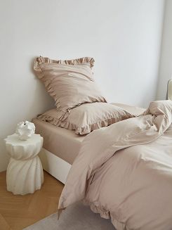 Pościel satyna bawełniana 140x200 Ruffy Premium beżowa z falbanką