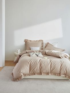 Pościel satyna bawełniana 140x200 Ruffy Premium beżowa z falbanką