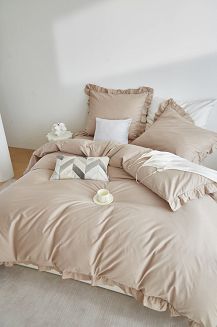 Pościel satyna bawełniana 140x200 Ruffy Premium beżowa z falbanką