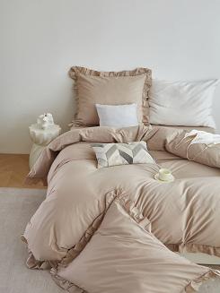 Pościel satyna bawełniana 140x200 Ruffy Premium beżowa z falbanką
