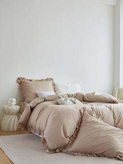 Pościel satyna bawełniana 140x200 Ruffy Premium beżowa z falbanką