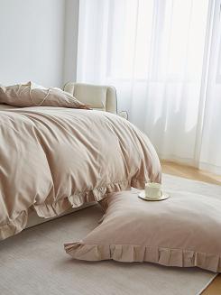 Pościel satyna bawełniana 140x200 Ruffy Premium beżowa z falbanką