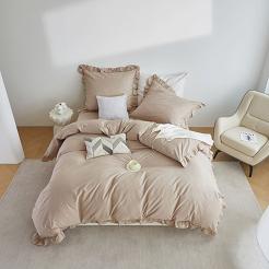 Pościel satyna bawełniana 140x200 Ruffy Premium beżowa z falbanką