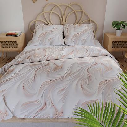 Komplet pościeli CALM z bawełny satynowej 220x200 biała beżowa szara wzór a'la fale