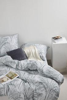 Biała Pościel Vintage z Nadrukiem Satyna Bawełniana 160x200 z Szałwiową Lamówką Biza