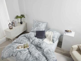 Biała Pościel Vintage z Nadrukiem Satyna Bawełniana 160x200 z Szałwiową Lamówką Biza