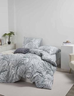 Biała Pościel Vintage z Nadrukiem Satyna Bawełniana 160x200 z Szałwiową Lamówką Biza