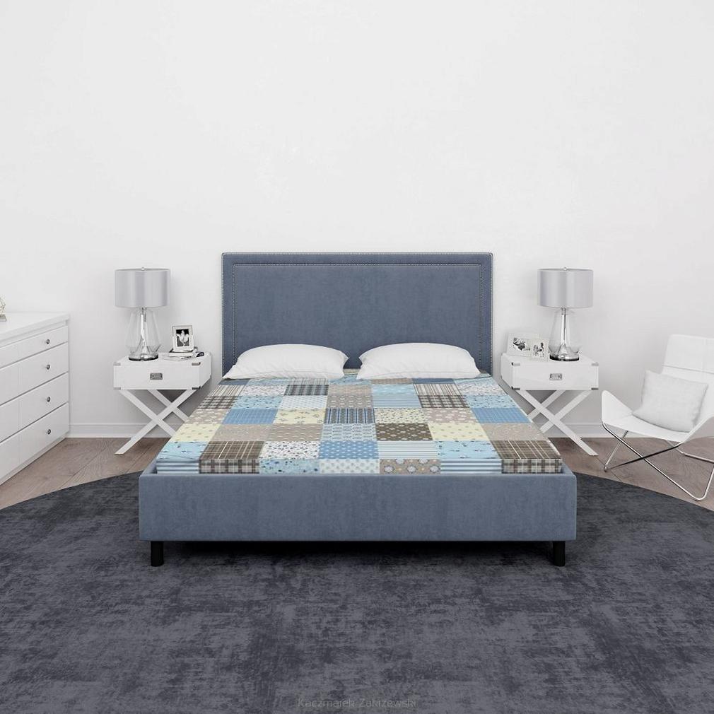 Prześcieradło z kory 160x200 niebieska patchwork kwiaty krata pasy