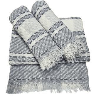 Komplet dekoracyjny narzuta 170x205 + 2x 60x170 srebrna krata z szarym paskiem