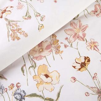 Pościel satyna bawełniana SATYNLOVE 160x200 beżowe kremowe kwiaty na białym tle