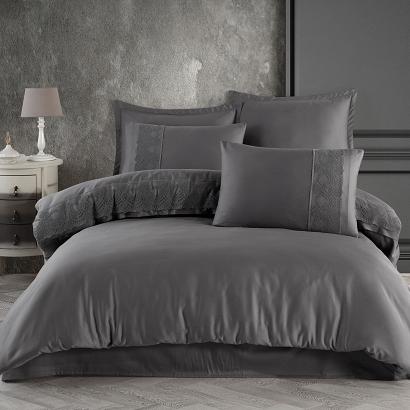 Pościel satyna bawełniana VALINOR 160x200 LUXURY szara z gipiurą