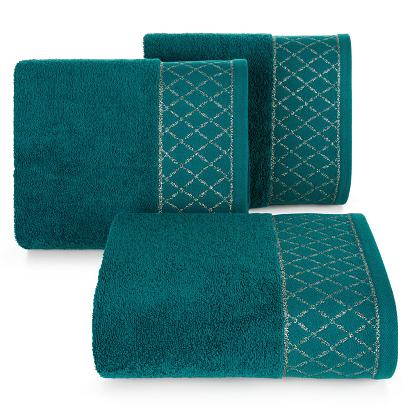 Ręcznik bawełniany LAYLA 30x50 Eurofirany ciemnoturkusowy geometryczna błyszcząca bordiura