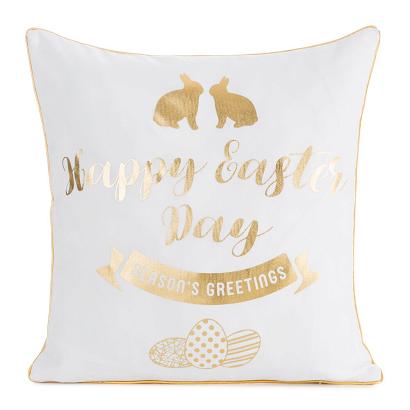 Poszewka dekoracyjna wielkanocna WIOSNA 45x45 biała złota świąteczne życzenia
