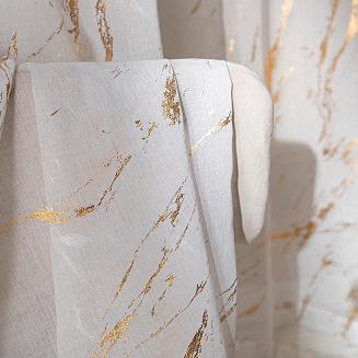Firana gotowa na taśmie z ołowianką MARMA 140x250 biała ze złotym nadrukiem