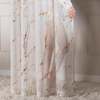 Firana gotowa na taśmie z ołowianką MARMA 140x250 biała ze złotym nadrukiem