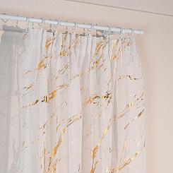 Firana gotowa na taśmie z ołowianką MARMA 140x250 biała ze złotym nadrukiem