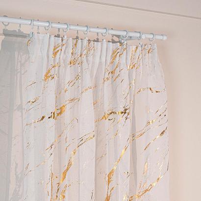 Firana gotowa na taśmie z ołowianką MARMA 140x250 biała ze złotym nadrukiem