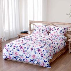 Pościel bawełniana MANSION 180x200 biała różowa granatowa kwiaty