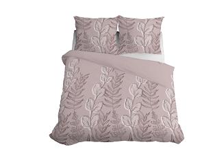 Pościel satynowa 160x200 Detexpol pudrowa botaniczny nadruk gałązki liście