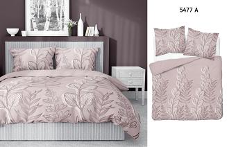 Pościel satynowa 160x200 Detexpol pudrowa botaniczny nadruk gałązki liście