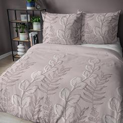 Pościel satynowa 160x200 Detexpol pudrowa botaniczny nadruk gałązki liście