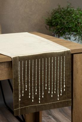 Bieżnik dekoracyjny ROYAL-3 35x140 Eurofirany ciemnobeżowy z cyrkoniami