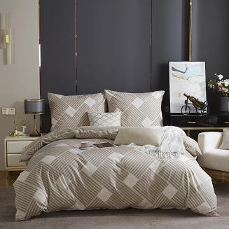 Brązowa Pościel Geometryczna Satyna Bawełniana 160x200 XDF 044